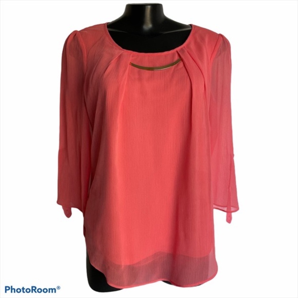 SUZY SHIER coral long sleeve blouse, size xs